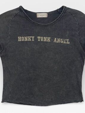 Altar'd State Black Vintage-Wash Crop Top with Cream Text